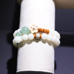 WIAUGEM Double Wrap White Jade Bodhi Lotus Pendant Bracelet