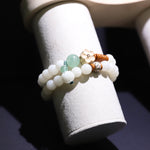 WIAUGEM Double Wrap White Jade Bodhi Lotus Pendant Bracelet