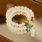 WIAUGEM Double Wrap White Jade Bodhi Lotus Pendant Bracelet