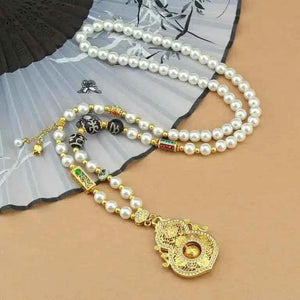 Diamantbesetzte, kürbisförmige Kunstperlenkette mit drehbarem Anhänger – elegante, vielseitige lange Strickkette im chinesischen Stil für Damen, inspiriert von einem tausend Jahre alten Tempel