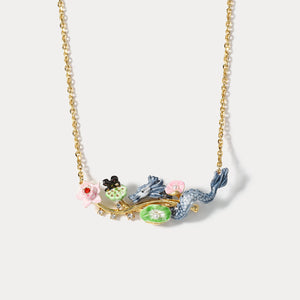 Wiaugem Temple-Blessed Chinese Zodiac Dragon Necklace | Lotus Pendant for Luck, Strength & Protection