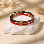 Om Mani Padme Hum Red & Black String Bracelets - Luck & Protection