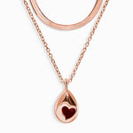 Pink Quartz Hidden Heart Necklace & Herringbone Chain