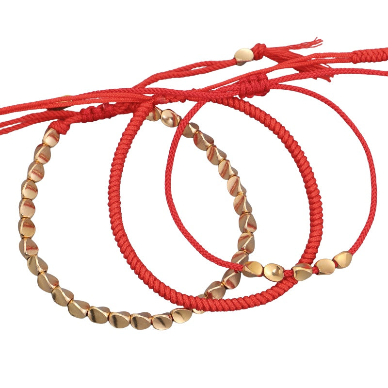 Red Copper Beads Bracelet Set