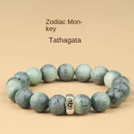 Green Bodhi Bracelet | Natural Carved Mantra & Zodiac Talisman