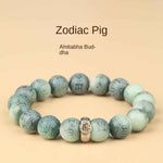 Green Bodhi Bracelet | Natural Carved Mantra & Zodiac Talisman