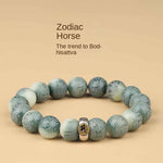 Green Bodhi Bracelet | Natural Carved Mantra & Zodiac Talisman