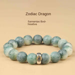 Green Bodhi Bracelet | Natural Carved Mantra & Zodiac Talisman