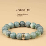 Green Bodhi Bracelet | Natural Carved Mantra & Zodiac Talisman