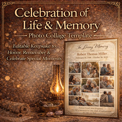 Modello di collage fotografico per la celebrazione della vita e della memoria