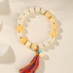 WIAUGEM White Bodhi &amp; Beige Jade Harmony Bracelet