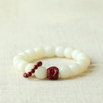 WIAUGEM White Jade Bodhi Cinnabar Lion Harmony Bracelet