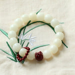 WIAUGEM White Jade Bodhi Cinnabar Lion Harmony Bracelet