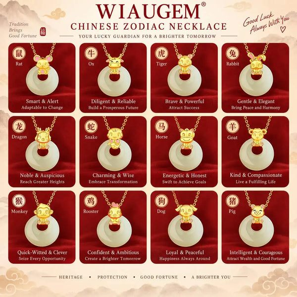 Wiaugem Chinese Zodiac Peace Buckle Necklace