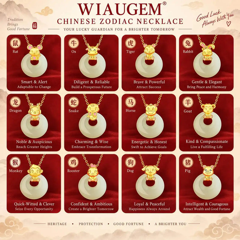 Wiaugem Chinese Zodiac Peace Buckle Necklace