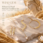 WIAUGEM Harvest Goddess Wheat &amp; Pearl 3-Piece Jewelry Set