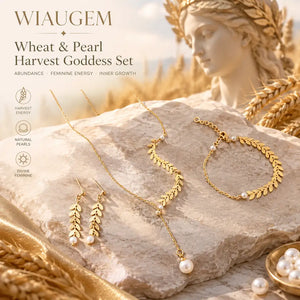 WIAUGEM Harvest Goddess Wheat &amp; Pearl 3-Piece Jewelry Set