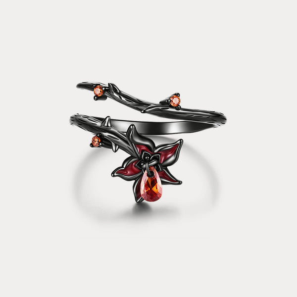 Wiaugem Black Mandala Ring | Gothic Halloween Jewelry &amp; Flower Jewelry