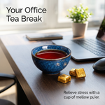 Five Elements Transforming Tea Cup Set (5pcs) + 5-Year Aged Pu’er Tea Cubes | Handcrafted Kiln Glaze Cups, Gold-Wrapped Mini Tea Bricks, Traditional Chinese Wellness Tea Set