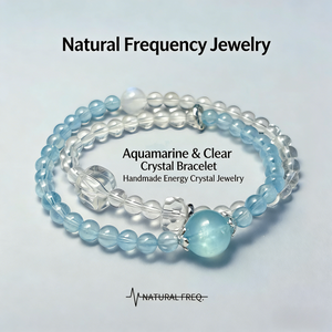 Aquamarine and clear crystal bead bracelet with silver-tone clasp, double row