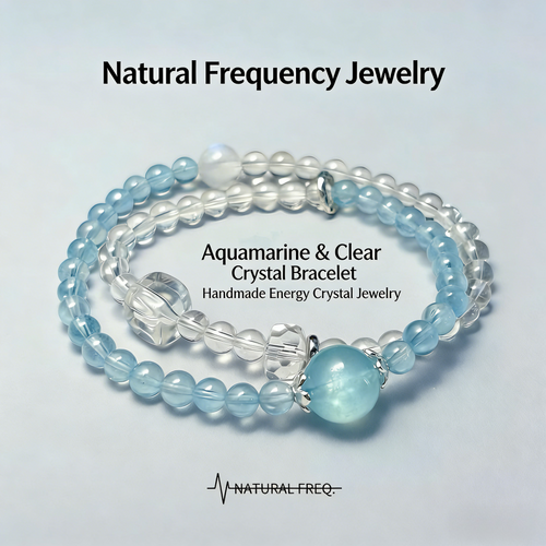 Aquamarine and clear crystal bead bracelet with silver-tone clasp, double row