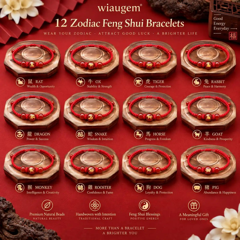 Wiaugem 12 Chinese Zodiac Red String Bracelet