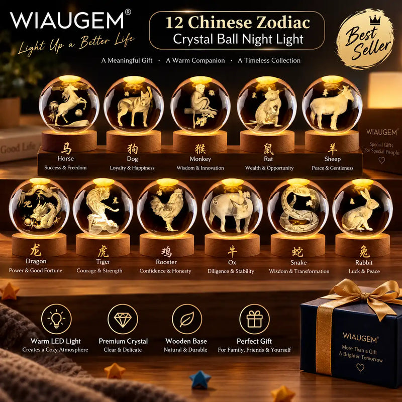 12 Chinese Zodiac Crystal Ball Night Light | WIAUGEM