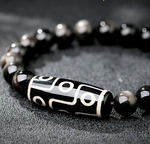 Nine Eye Dzi Bracelet | Natural Black Obsidian Protection
