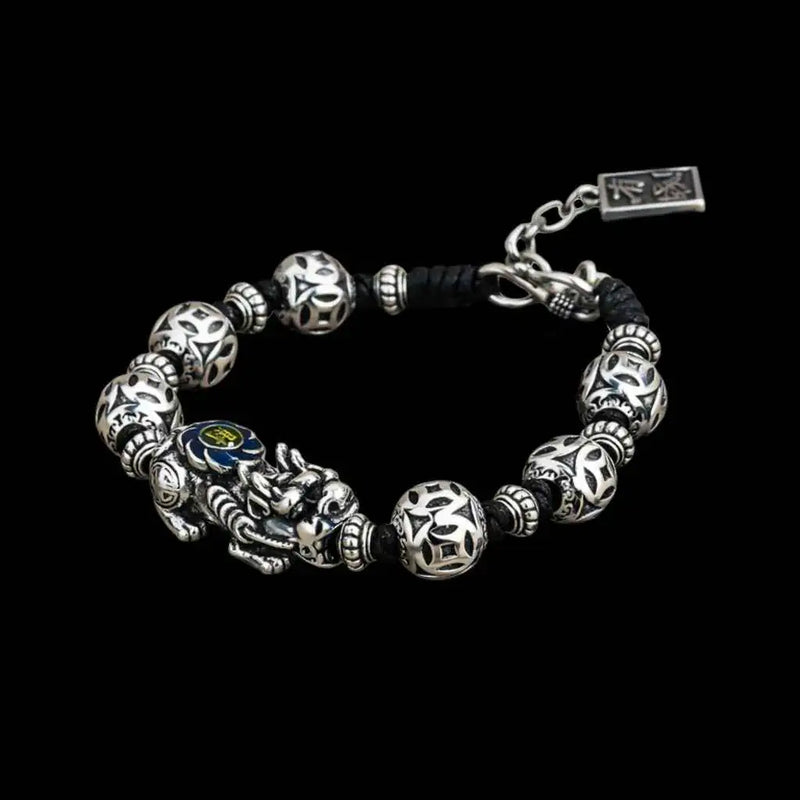 Handcrafted Feng Shui Wealth Talisman Bracelet with Pixiu Enamel 'Cai' Glyph for Attracting Abundance from a Thousand-Year-Old Temple