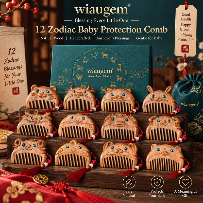 WIAUGEM Chinese Zodiac Sandalwood Baby Comb