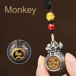WIAUGEM Chinese Zodiac Blessing Money Bag Rotatable Keychain