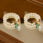 WIAUGEM Double Wrap White Jade Bodhi Lotus Pendant Bracelet