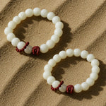 WIAUGEM White Jade Bodhi Cinnabar Lion Harmony Bracelet