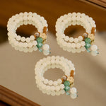 WIAUGEM Double Wrap White Jade Bodhi Lotus Pendant Bracelet
