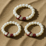 WIAUGEM White Jade Bodhi Cinnabar Lion Harmony Bracelet