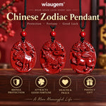 Wiaugem Chinese Zodiac Cinnabar Pendant | Natural Cinnabar Zodiac Talisman for Protection, Good Luck & Prosperity