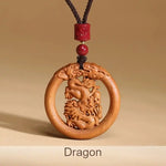 Wiaugem Chinese Zodiac Peach Wood Necklace | Hand-Carved 12 Zodiac Talisman for Protection, Good Fortune &amp; Positive Energy