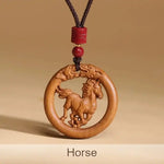 Wiaugem Chinese Zodiac Peach Wood Necklace | Hand-Carved 12 Zodiac Talisman for Protection, Good Fortune &amp; Positive Energy