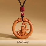 Wiaugem Chinese Zodiac Peach Wood Necklace | Hand-Carved 12 Zodiac Talisman for Protection, Good Fortune &amp; Positive Energy