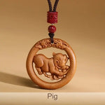 Wiaugem Chinese Zodiac Peach Wood Necklace | Hand-Carved 12 Zodiac Talisman for Protection, Good Fortune &amp; Positive Energy
