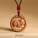 Wiaugem Chinese Zodiac Peach Wood Necklace | Hand-Carved 12 Zodiac Talisman for Protection, Good Fortune &amp; Positive Energy