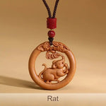 Wiaugem Chinese Zodiac Peach Wood Necklace | Hand-Carved 12 Zodiac Talisman for Protection, Good Fortune &amp; Positive Energy
