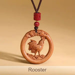 Wiaugem Chinese Zodiac Peach Wood Necklace | Hand-Carved 12 Zodiac Talisman for Protection, Good Fortune &amp; Positive Energy