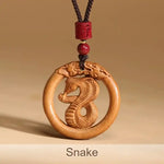 Wiaugem Chinese Zodiac Peach Wood Necklace | Hand-Carved 12 Zodiac Talisman for Protection, Good Fortune &amp; Positive Energy