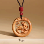 Wiaugem Chinese Zodiac Peach Wood Necklace | Hand-Carved 12 Zodiac Talisman for Protection, Good Fortune &amp; Positive Energy