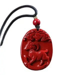 Wiaugem Chinese Zodiac Cinnabar Pendant | Natural Cinnabar Zodiac Talisman for Protection, Good Luck & Prosperity